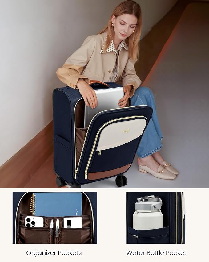 LOVEVOOK 4 Pcs Carry On Luggage 22x14x9 Airline Approved, 20 Inch Carry On Suitcases with Wheels, Softside Rolling Suitcase for Women Men, with TSA Lock Weekender Travel Luggage - Image 4