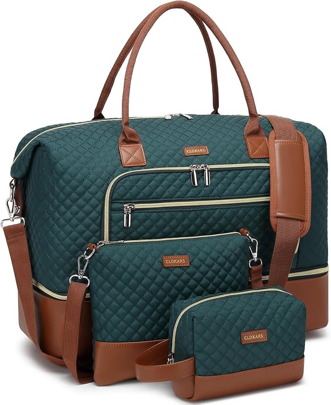Weekender Bags for Women Travel, Under Seat Carry On Bags for Airplanes Overnight Bag with Shoe Compartment Luggage Sleeve, Foldie Travel Tote Bag Hospital Bag, Travel Gifts, Green Brown by Unknown