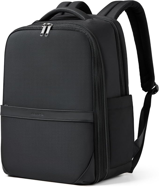 Hanke Expandable Travel Backpack 16 Inch, Full-Open Laptop Backpack, Black | Fits 15.6 Inch Laptop, Water-Resistant, Carry On Personal Item Bag, 20L-25L, Trolley Sleeve, Business Work Bag for Women Men by Hanke