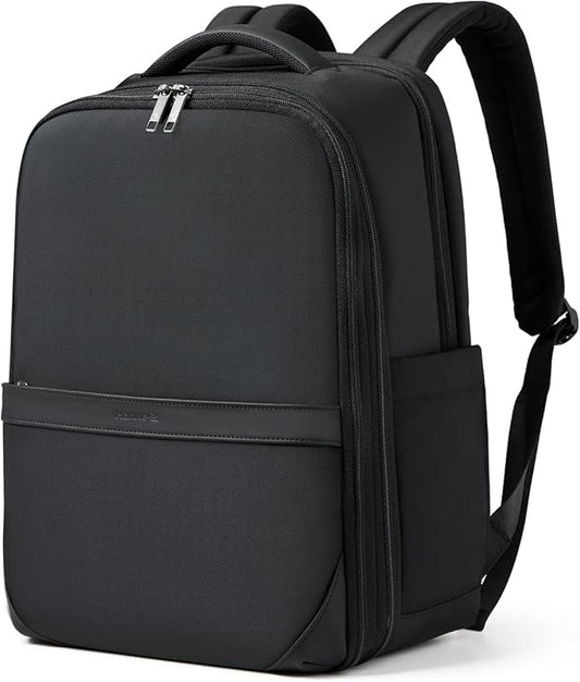 Hanke Expandable Travel Backpack 16 Inch, Full-Open Laptop Backpack, Black | Fits 15.6 Inch Laptop, Water-Resistant, Carry On Personal Item Bag, 20L-25L, Trolley Sleeve, Business Work Bag for Women Men by Hanke