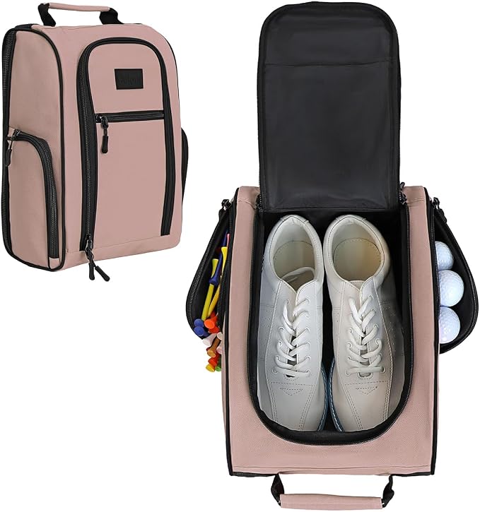Goloni Golf Shoe Bag for Men Women, Ventilated Golf Shoe Bag with Side Pockets, Lightweight Portable Golf Shoe Carrier for Golf Shoes, Tees, Balls & Accessories,Light Pink by GoloniYourStyleYourRule