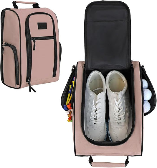 Goloni Golf Shoe Bag for Men Women, Ventilated Golf Shoe Bag with Side Pockets, Lightweight Portable Golf Shoe Carrier for Golf Shoes, Tees, Balls & Accessories,Light Pink by GoloniYourStyleYourRule