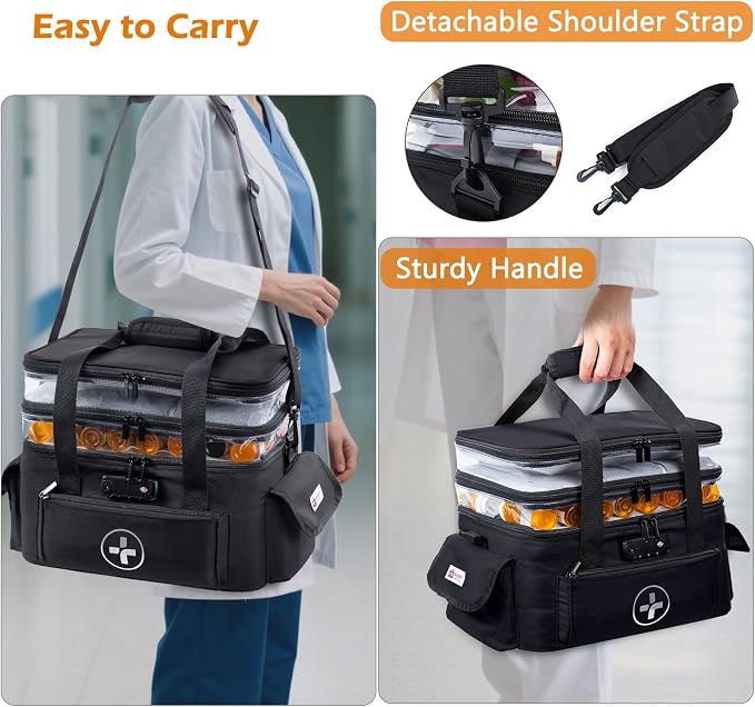BAGSFY 3-Tier Medicine Organizer with Combination Lock – Large Medicine Bag, Empty First Aid Kit Case, Pill Bottle Medical Supply Organizer, Travel Prescription Bag, Medication Storage Container - Image 5