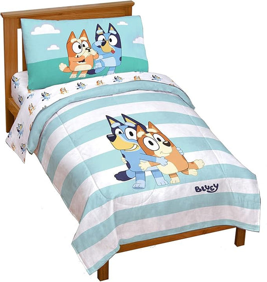 Jay Franco Bluey & Bingo 4 Piece Toddler Bedding Set, Kids Comforter Set | Bed in a Bag, Comforter Sheets Pillowcase, Official Brand, Soft Microfiber, Machine Washable, Easy Care, Kids Gift by JayFranco