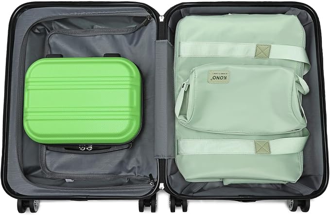 Kono Luggage Set 4 Piece Carry On Hardside Luggage with Spinner Wheels | Lightweight PC+ABS Carry On Suitcase with TSA Lock Apple Green - Image 7