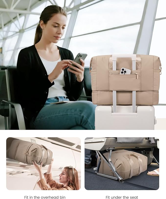 LOVEVOOK Travel Duffle Bag,Puffer Weekender Bags For Women with Shoe Compartment,42L Carry On Overnight Duffel Bag For Airplanes,Hospital Bag for Labor and Delivery,2Pcs Set - Image 6