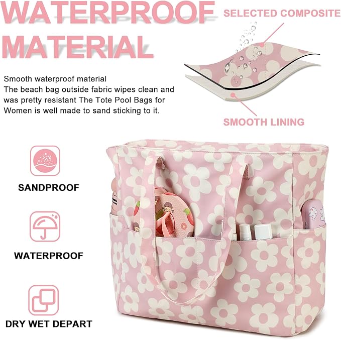 Bluboon Waterproof Beach Tote Pool Bags for Women Ladies Extra Large Carry On Bag With Wet Compartment for Weekender Travel - Image 4