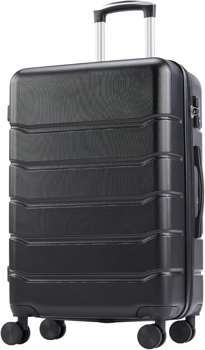 OLIXIS 24 Inch Luggage, Hardside Suitcase with Spinner Wheels, Lightweight ABS Hard Shell Checked Luggage, TSA Approved Lock, Expandable Medium Suitcase for Travel & Business–Black by OLIXIS