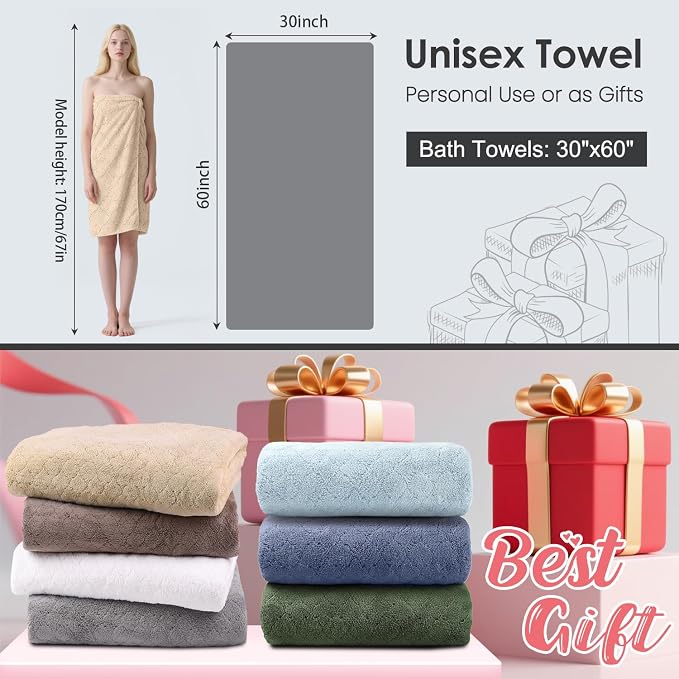 JML Bath Towels, Pack of 4, 30"x60", Large Microfiber Towel Set, Ultra Soft, Super Absorbent, Fast Drying, Perfect for Sauna, Shower, Pool, Sport, Travel, Fitness, SPA,Yoga, Coral Fleece - Camel - Image 2