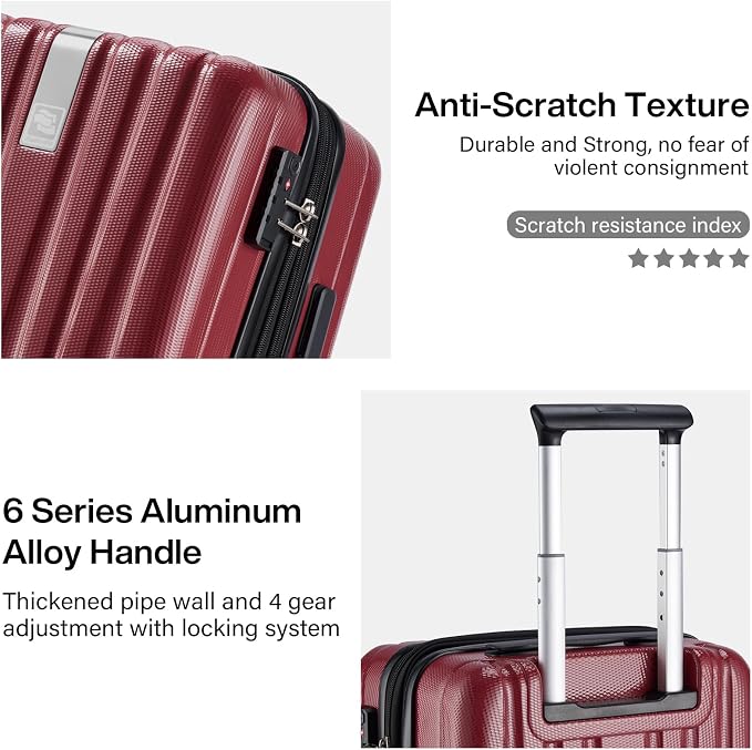 Hanke 24 Inch Expandable Checked Luggage Lightweight PC Hard Case Luggage Suitcases with Wheels TSA Luggage Rolling Large Suitcase Travel Luggage Bag for Go to University(Burgundy) - Image 6
