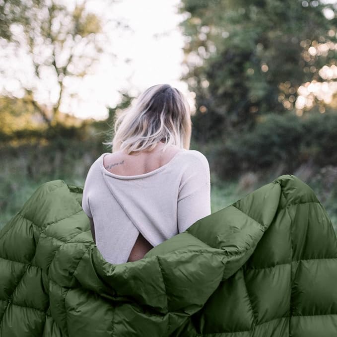 zzlamb Puffy Down Camping Blanket Water-Repellent, Down Throw Travel Blanket Portable for Outdoor, Light Warm Quilt for Couch Plane Car Theater Stadium Picnic RV Backpacking Hammock - Image 3