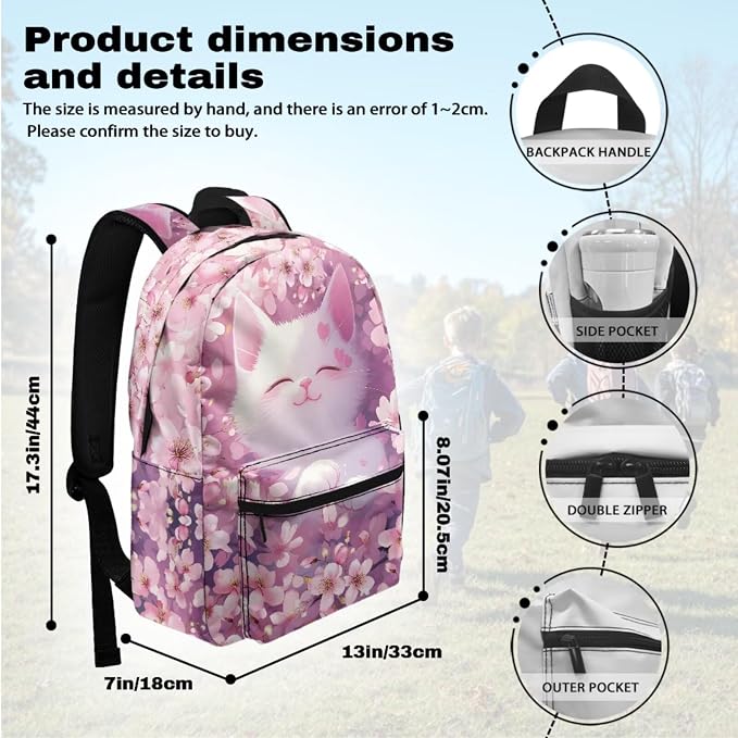 Cat Backpack for School Girls Cute Pink Backpack and Lunch Box for Girls School Bag Set 4-in-1, Lightweight 17" Kids Bookbag Ages 8-10 10-12 Teens Daypack Purse - Image 3