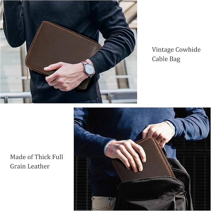 Polare Full Grain Leather Travel Cable Organizer Case Electronics Accessories Carry Bag with YKK Zippers Tech Storage Bag for Cables, Power Bank, USB, SD Card, Travel Essentials - Image 6