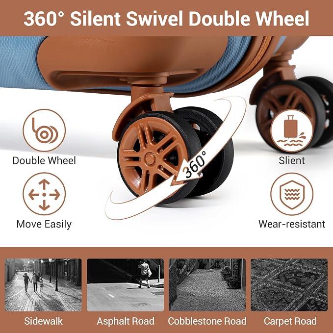 Kono Carry On Luggage 22x14x9 Airline Approved with Spinner Wheels | Lightweight PC+ABS 20 Inch Luggage with TSA Lock,Expandable Hard Shell Carry On Suitcases for Men Women,Apricot Blue - Image 5