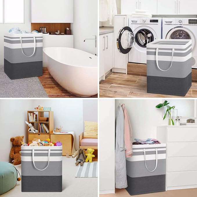 HomeHacks 2-Pack Large Laundry Basket, Waterproof, Freestanding Laundry Hamper, Collapsible Tall Clothes Hamper with Extended Handles for Clothes in The Dorm and Family Gradient Grey, 125L - Image 6