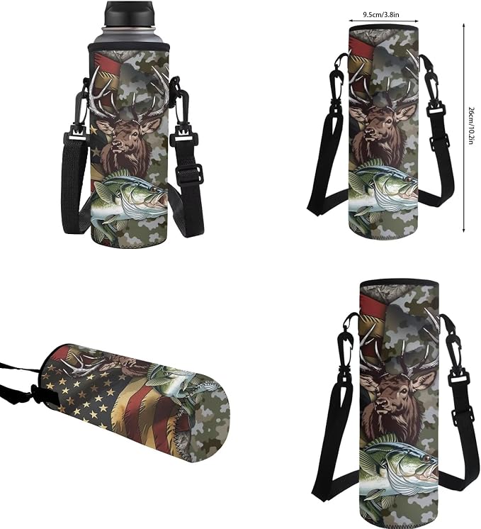 GIFTPUZZ Deer Fish American Flag Backpack 17 Inch Set Boys | Camo 4-Piece Lunchbox Combo, Water Bottle Sleeve, Elementary School Book Bags, Ages 8-10 - Image 8