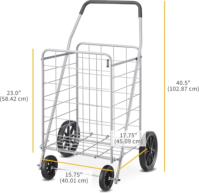 Whitmor Deluxe Utility Foldable Shopping Cart with Wheels, 100 Lb Capacity, Heavy Duty Grocery Cart with Steel Frame, Foam Handle, Rolling Folding Utility Trolley for Grocery, Laundry, Travel, Gray - Image 6