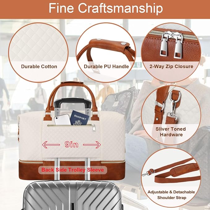 ITIEZY Weekender Overnight Bag for Women - Large Travel Duffel Bag with Shoe Compartment, Gym Duffel Bag Hospital Bag Carry On Tote Bags for Airplanes with Crossbody Bag Toiletry Bag 3Pcs Set - Image 6