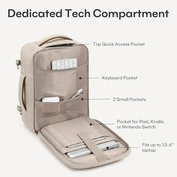 mibasies 30L Travel Backpack for Women & Men: Flight Approved Carry On Backpack, TSA Personal Item Bag with Water Bottle Pocket, Weekender Essentials Backpacks fits 15.6" Laptop - Khaki Ivory - Image 4
