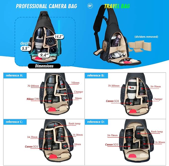 DSLR Camera Bag Waterproof Camera Sling Backpack with Rain Cover Outdoor Travel Backpack Camera Bag Case for Laptop Canon Nikon Sony Pentax DSLR Cameras,Lens,Tripod and Accessories (Black) - Image 5