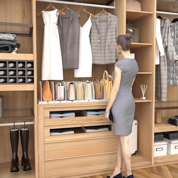 SPACEKEEPER Shelf Divider for Closet, 2 Pack Adjustable Purse Organizers Handbag Separators Storage Organizer Bookshelf Separator Dividers in Bedroom Office Kitchen Bathroom, White - Image 7