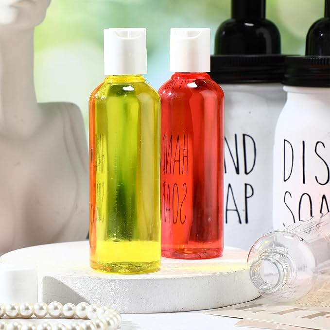 Roshtia 100 Pack 3.4 oz Travel Bottles for Toiletries, Clear Refillable Plastic Bottles with Disc Top Flip Cap, Leak Proof Empty Containers for Shampoo, Lotion, Essential Oil, Bulk Travel Size(White) - Image 4