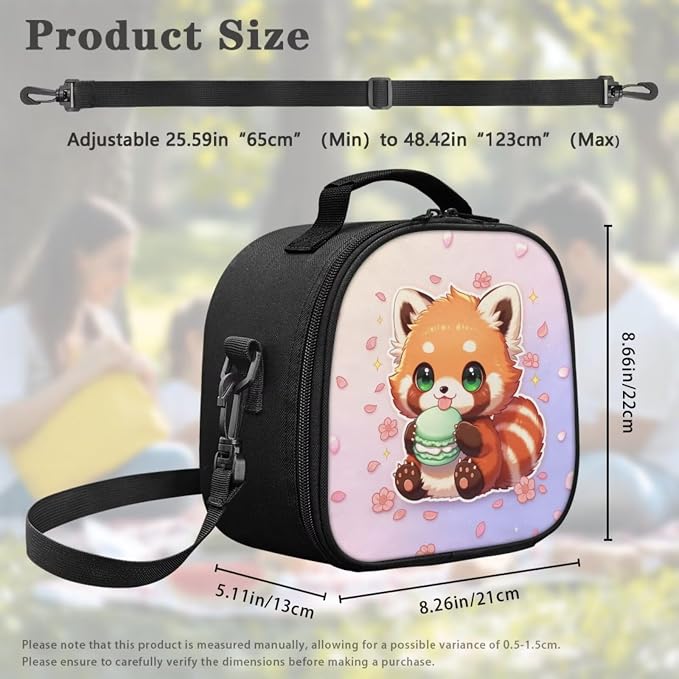 4-Piece Red Panda Girls School Backpack Set Cherry Blossom Bookbag with Insulated Lunch Bag and Pencil Case & Dinosaur Charm, Water Resistant Back to School Supplies - Image 5