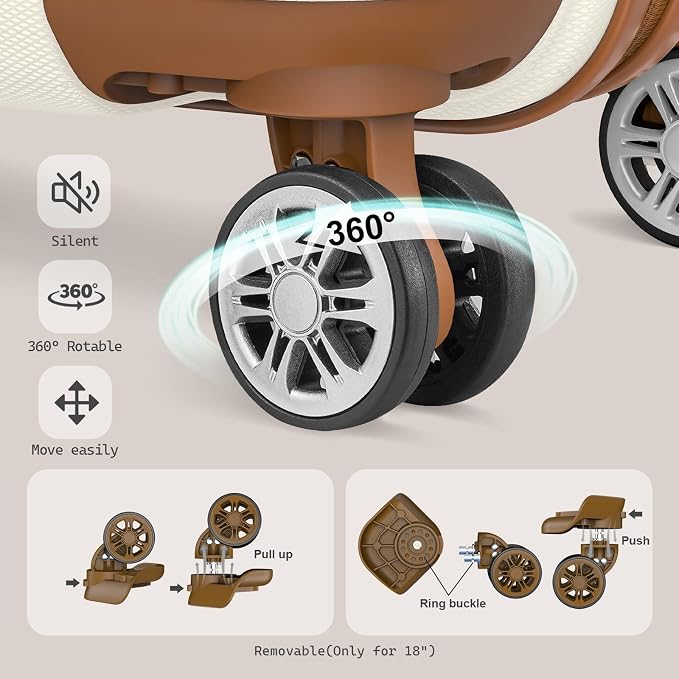Melalenia Suitcase Sets 6 Piece Hard Shell Carry on Luggage with Spinner Wheels and TSA Lock, Lightweight Travel Backpack for Women, Beige Brown - Image 7