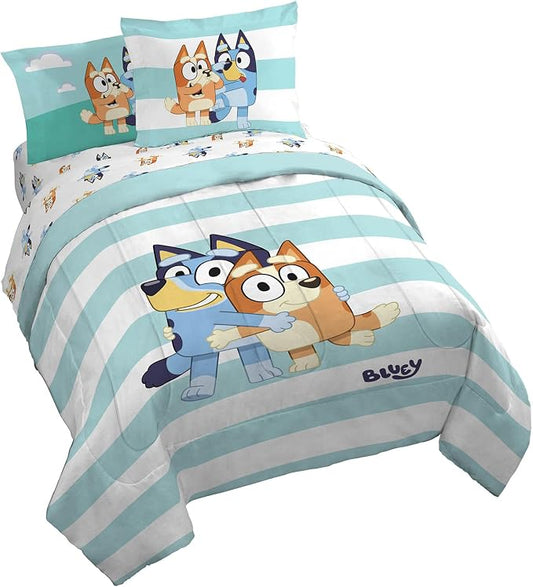 Bluey Bingo Queen Comforter Set 7 Piece Kids Cartoon Bedding, Multi | Bed in a Bag, Comforter Sheets Shams Pillowcases, Official Brand, Soft Microfiber, Machine Washable, Kids Gift by JayFranco