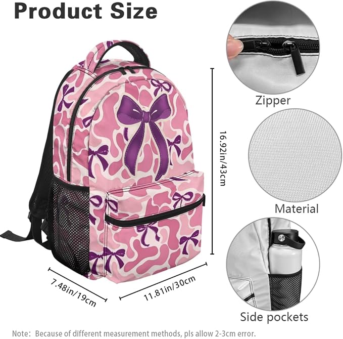 Trendy Camo Girls Backpack Set with Pink Bow, 4-Piece Camouflage School Bag and Lunch Box for Active Kids Ages 5-12, Lightweight Hunting Style - Image 4