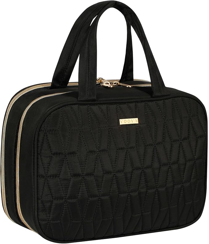 Voova Hanging Travel Toiletry Bag for Women Men, Waterproof Makeup Cosmetic Organizer Holder for Toiletries Accessories, Traveling Essentials,Shampoo,Full-Sized Container, Brushes Kit Set, Black by Voova