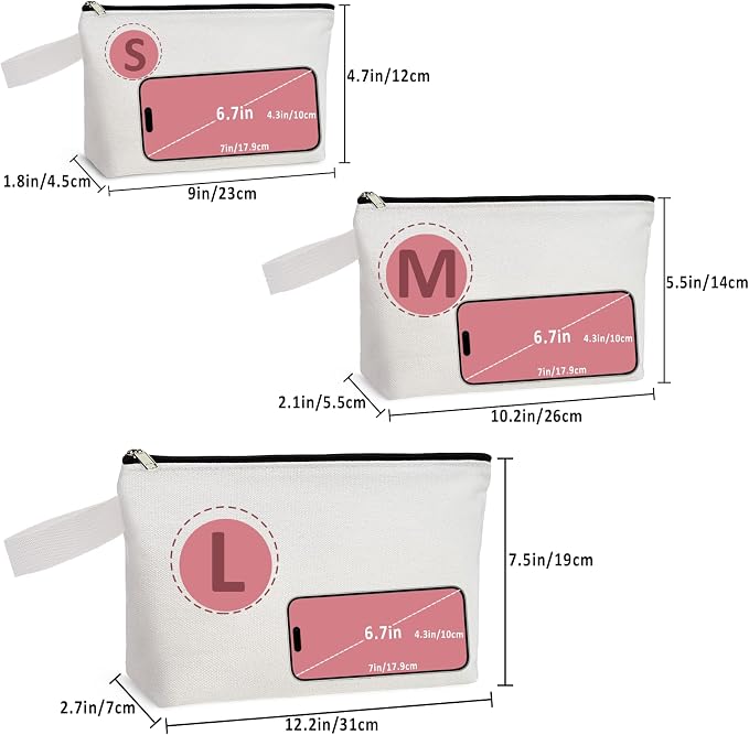 Koolmox 20 Pack 12Oz Blank Makeup Bags with Bottom and Strap, Multi-purpose Large Canvas Zipper Toiletry Organization Pouch Blank Bag for HTV Crafts (White Bag w/Black Zipper, L, 12.2x7.4x 2.7'') - Image 6
