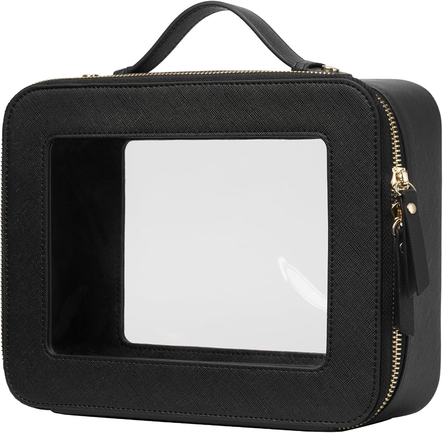 Popvibe Clear Makeup Case Black Traveling Toiletry Bag Travel Large Big Clear Cosmetic Bag Mahjong Tile Bag with Zipper Women by POPVIBE