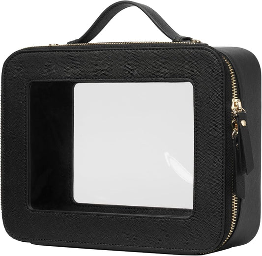 Popvibe Clear Makeup Case Black Traveling Toiletry Bag Travel Large Big Clear Cosmetic Bag Mahjong Tile Bag with Zipper Women by POPVIBE