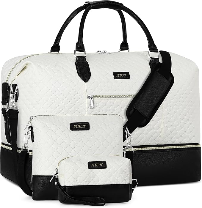 ITIEZY Weekender Overnight Bag for Women - Large Travel Duffel Bag with Shoe Compartment, Gym Duffel Bag Hospital Bag Carry On Tote Bags for Airplanes with Crossbody Bag Toiletry Bag 3Pcs Set by ITIEZY