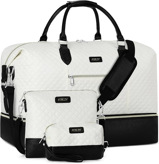 ITIEZY Weekender Overnight Bag for Women - Large Travel Duffel Bag with Shoe Compartment, Gym Duffel Bag Hospital Bag Carry On Tote Bags for Airplanes with Crossbody Bag Toiletry Bag 3Pcs Set by ITIEZY