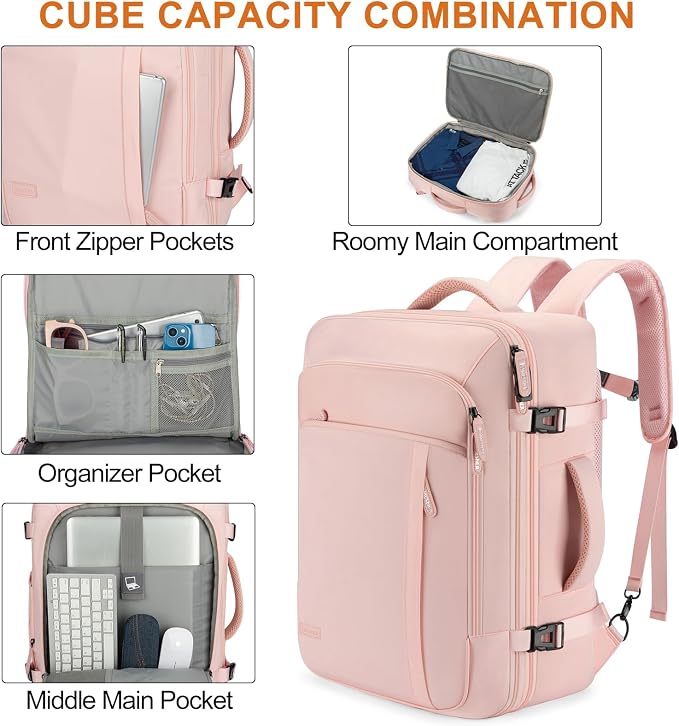 Lumesner 40L Expandable Carry On Travel Backpack with 4 Packing Cubes | Flight Approved, Fits 17 inch Laptop, Water-resistant, Suitcase Backpack, Business Weekender Luggage, Gift for Men & Women - Image 5