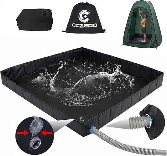 Upgraded Portable Shower Pan 41" x 41" x 5", Foldable Camping Shower Base with Waterproof Storage Bag, Dual Drain Holes, for RV Camping Outdoor Indoor & Portable Showers by CCZedo