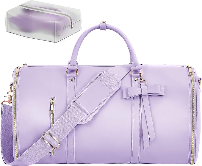 Garment Bags for Travel for Women, Stylish Garment Duffle Bag, Convertible & Foldable 2 in 1 PU Suit Bag For Hanging Clothes, Business Trip Bag With Toiletry Pocket & Shoes Compartment, Purple - Image 7