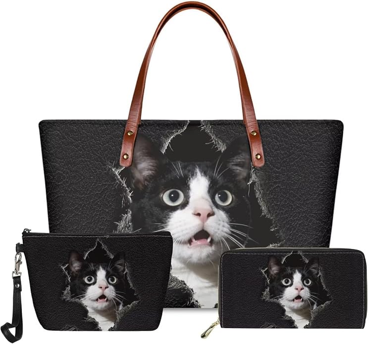 GIFTPUZZ Women Tote Bag Women Wallet Portable Cosmetic Bag for Women Bag Set 3 Pack PU Leather Bags with Zipper by GIFTPUZZ
