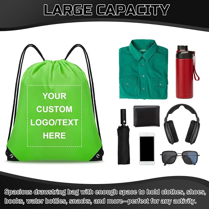 Grneric Custom Drawstring Bags Bulk 10/20/50/100/200 Pack, Promotional Items With Your Logo Personalized String Backpack for Gym, Sport, Travel, Green - Image 4