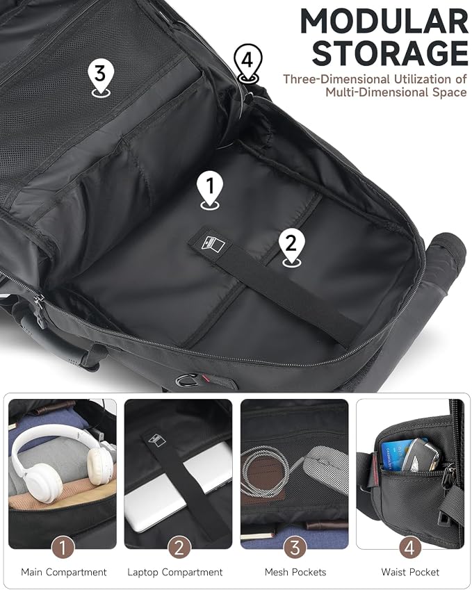 Travel backpack for men,60L Extra Large Carry on Backpack Durable Convertible Duffle Bag with Shoe Compartment Fit for 17 Inch Laptop for travel, camping,Weekender Hiking - Image 5
