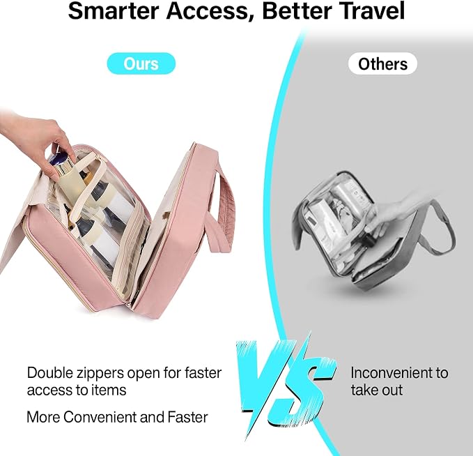 Hanke Hanging Travel Toiletry Bag with Jewelry Organizer, Pink | Large Capacity, Holds Full-Size Bottles, Water & Stain Resistant, 360° Swivel Hook, Trolley Sleeve, Women's Makeup Organizer - Image 7