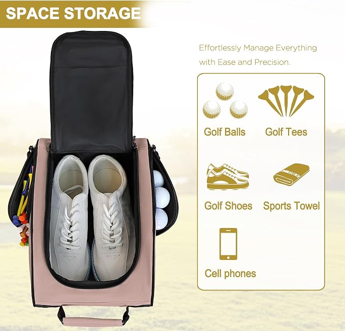 Goloni Golf Shoe Bag for Men Women, Ventilated Golf Shoe Bag with Side Pockets, Lightweight Portable Golf Shoe Carrier for Golf Shoes, Tees, Balls & Accessories,Light Pink - Image 5