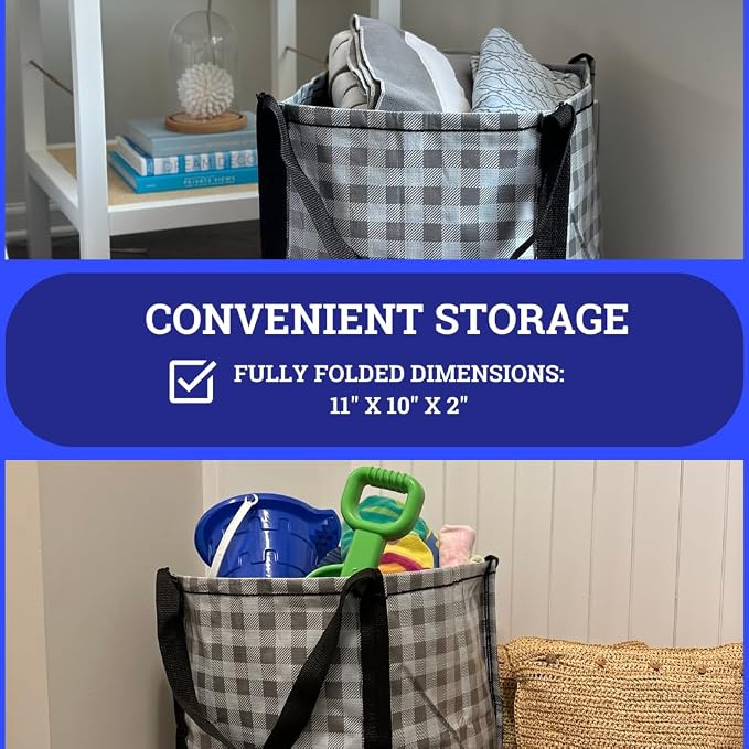 DURASACK Heavy Duty Storage Tote Bag 22-Gallon, Gingham Gray | Rugged Woven Polypropylene Moving Bag, Reusable Self-Standing Design, Holds up to 500 Pounds - Image 4