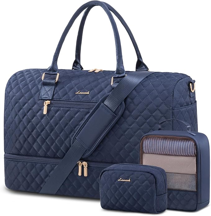 LOVEVOOK Travel Duffle Bag for Women, Weekender Overnight Bag with Shoe Compartment, Carry on Bag with Toiletry Bag, Gym Duffel Bag with Wet Pocket, Hospital Bags for Labor and Delivery 3 Pcs Set by LOVEVOOK