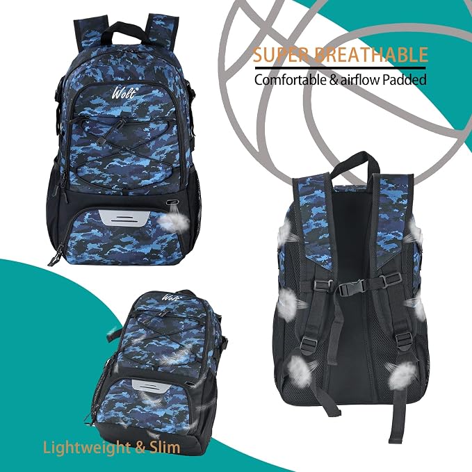 WOLT Basketball Backpack Large Sports Bag with Separate Ball Holder & Shoes Compartment, Best for Basketball, Soccer,Gym - Image 4