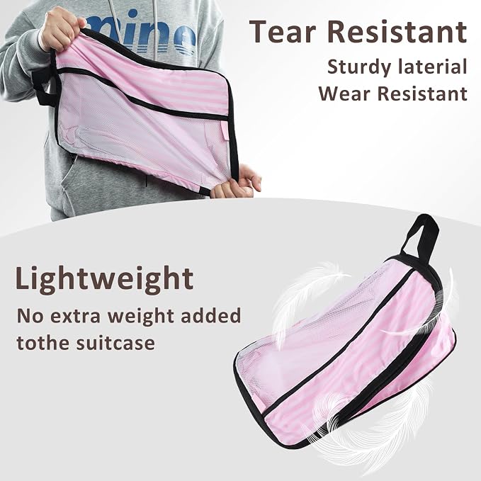 U+U 10 Set Compression Packing Cubes - Ultralight Pink Stripe Travel Organizers with Laundry Bag, Space-Saving Suitcase Organizer, Expandable Packing Cubes for Travel and Family Vacation (Pink Stripe) - Image 5