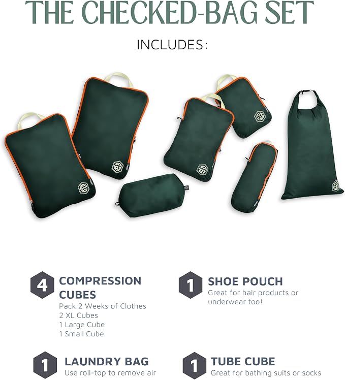 Large Compression Packing Cubes for Travel-Packing Cube Luggage Organizers 7 Piece Set for Checked Luggage-Ultralight, Expandable/Compression Bags by TRIPPED Travel Gear (Green/Orange) - Image 6