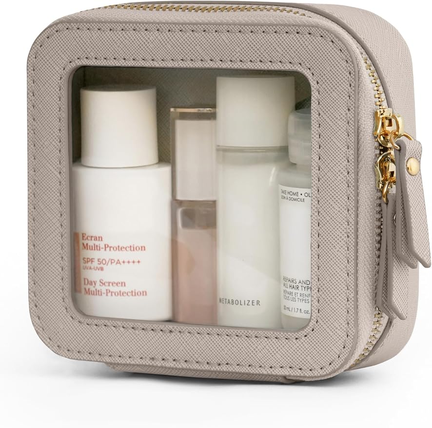 Popvibe Clear Makeup Bag Travel Cosmetic Case Toiletry Bag with Zipper Make Up Organizer Traveling Compact Car Bag Stone Mini by POPVIBE